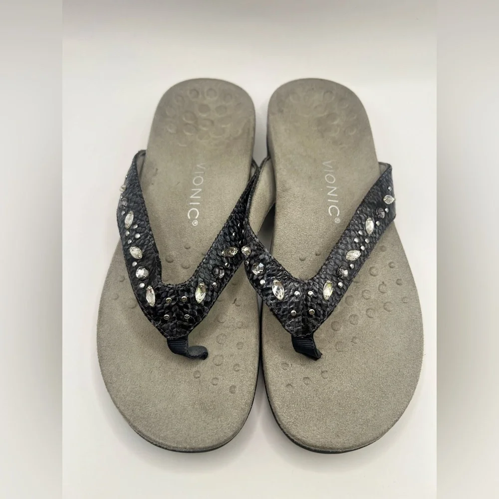 Vionic - Lucia, Women's‎ Black Sandals with Crystal Accents, Size:9